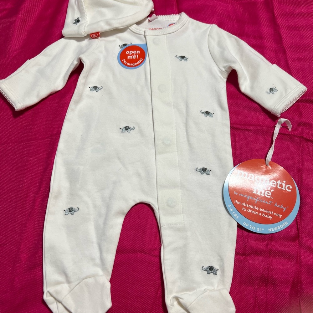 Magnificent Baby White Elephant Print Footie